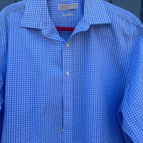 Michael Kors Light Blue and White Checked Dress Shirt - Picture 3 of 7